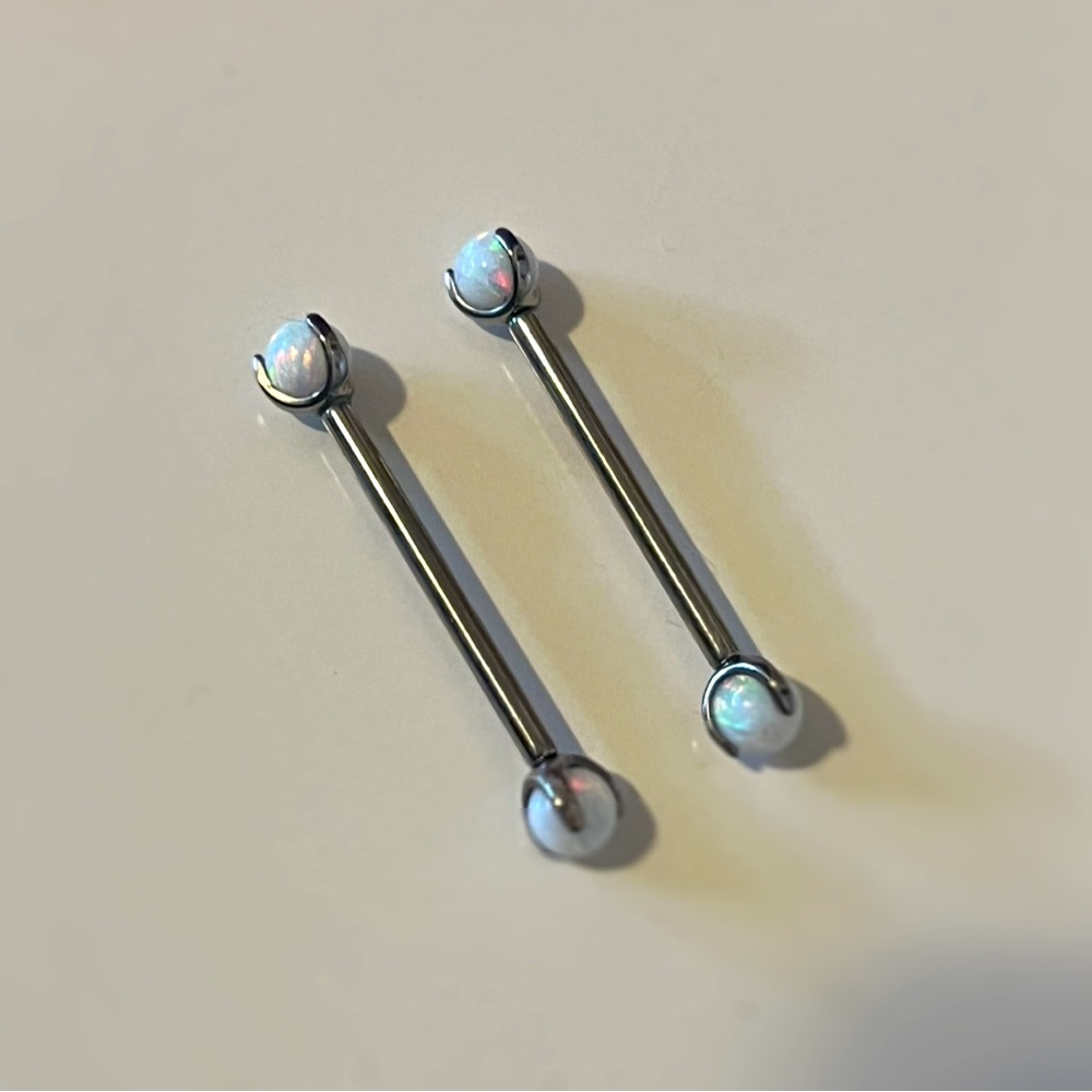REAL titanium steel nipple rings, opal ends